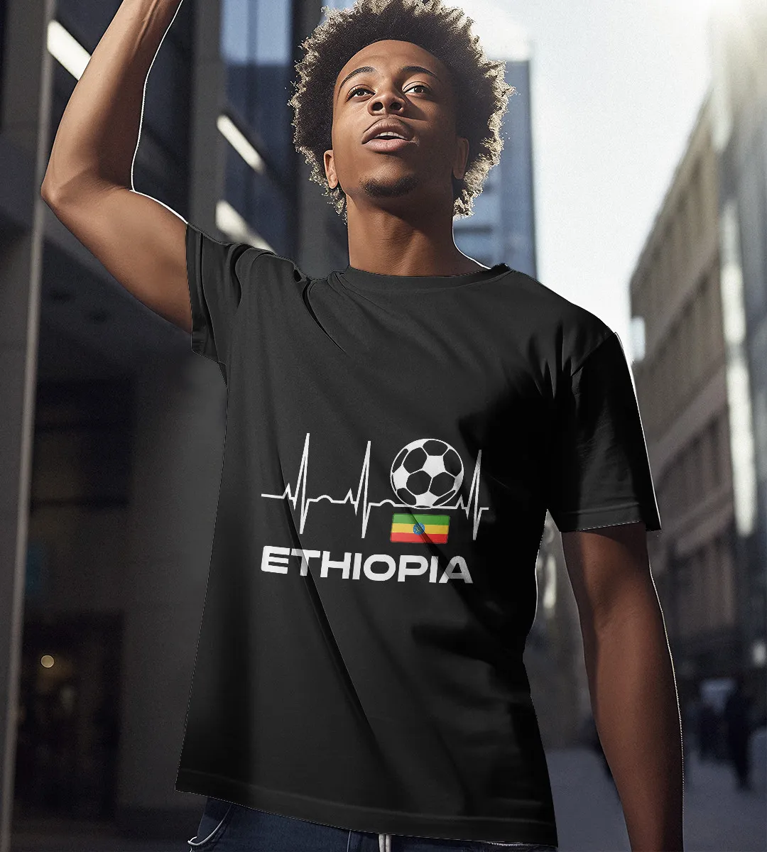 1sttheworld T-Shirt - Ethiopia Soccer Jersey T-Shirt Black A35