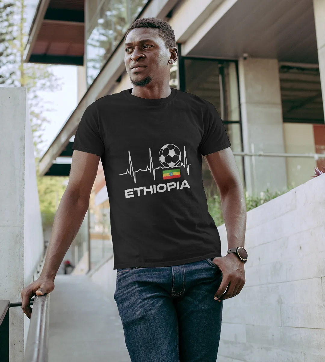 1sttheworld T-Shirt - Ethiopia Soccer Jersey T-Shirt Black A35