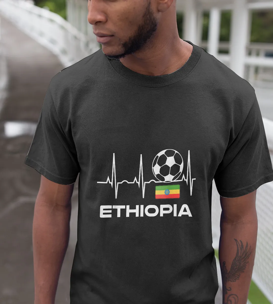 1sttheworld T-Shirt - Ethiopia Soccer Jersey T-Shirt Black A35