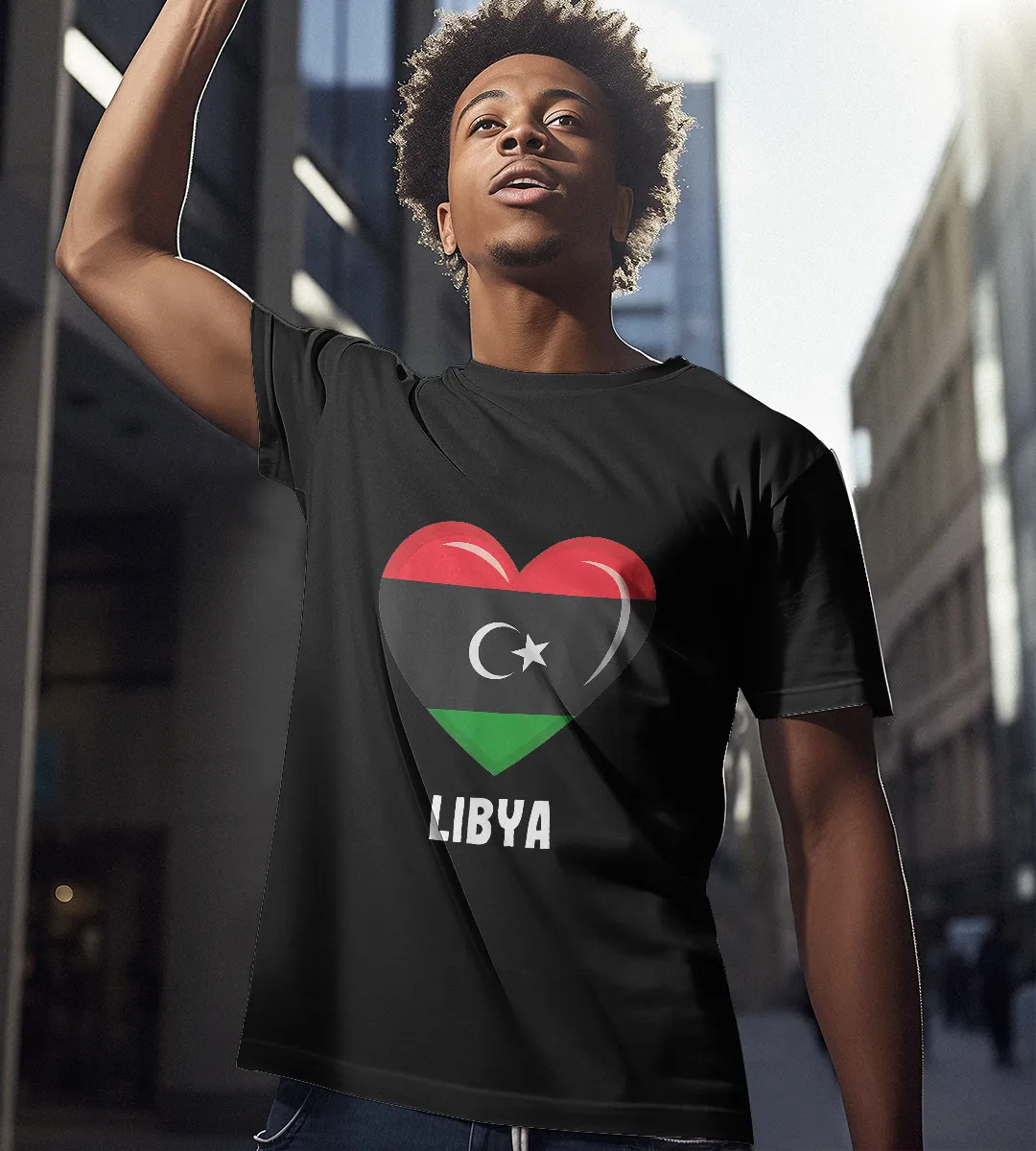 1sttheworld T-Shirt - Heart Libyan Flag T-Shirt Black A35