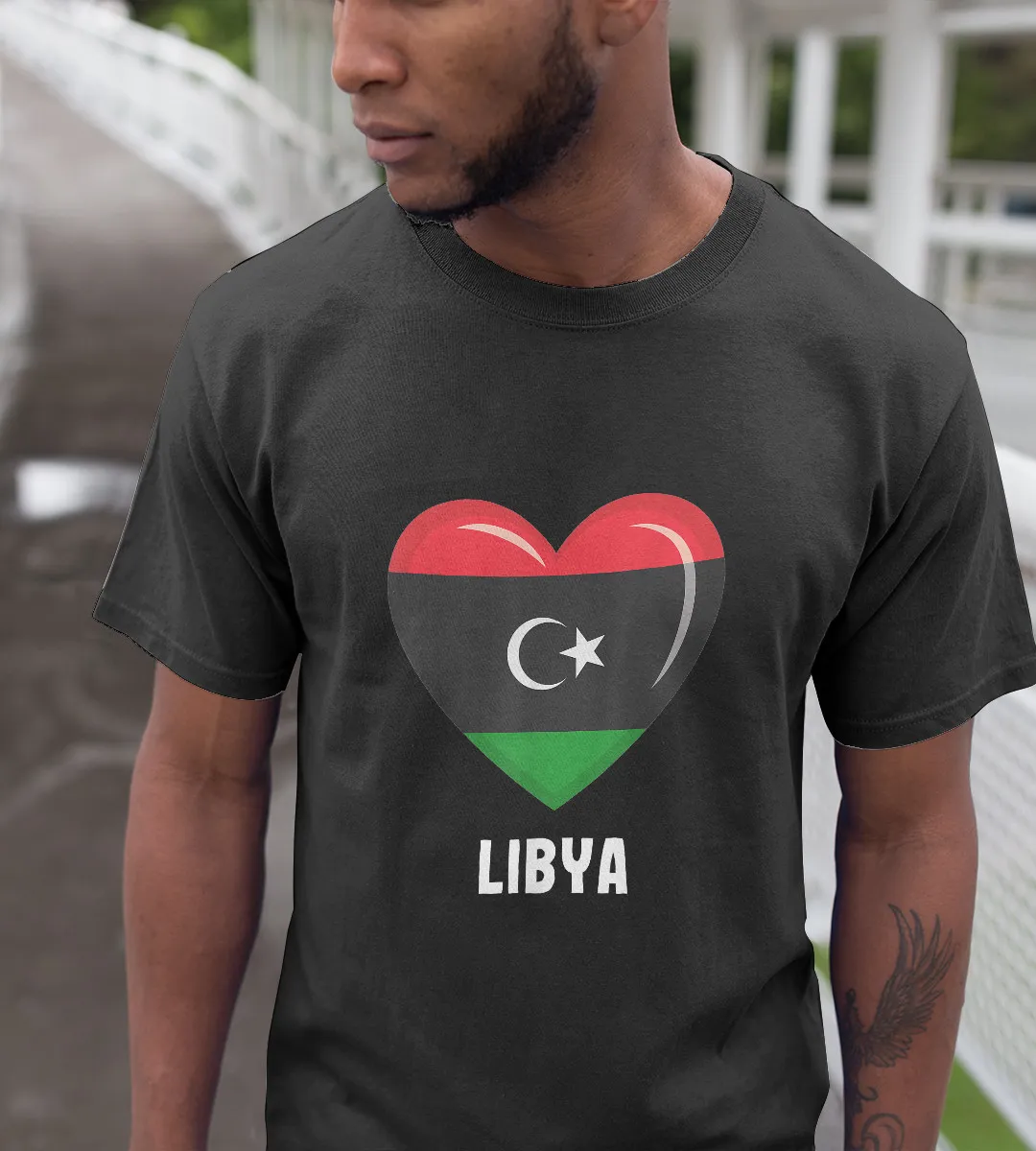 1sttheworld T-Shirt - Heart Libyan Flag T-Shirt Black A35