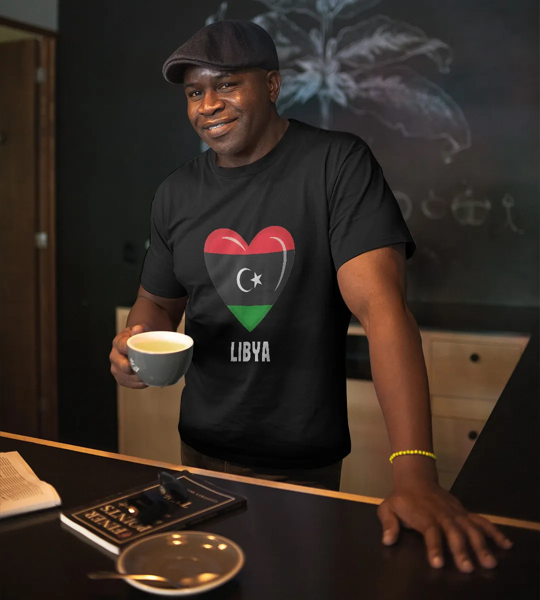 1sttheworld T-Shirt - Heart Libyan Flag T-Shirt Black A35