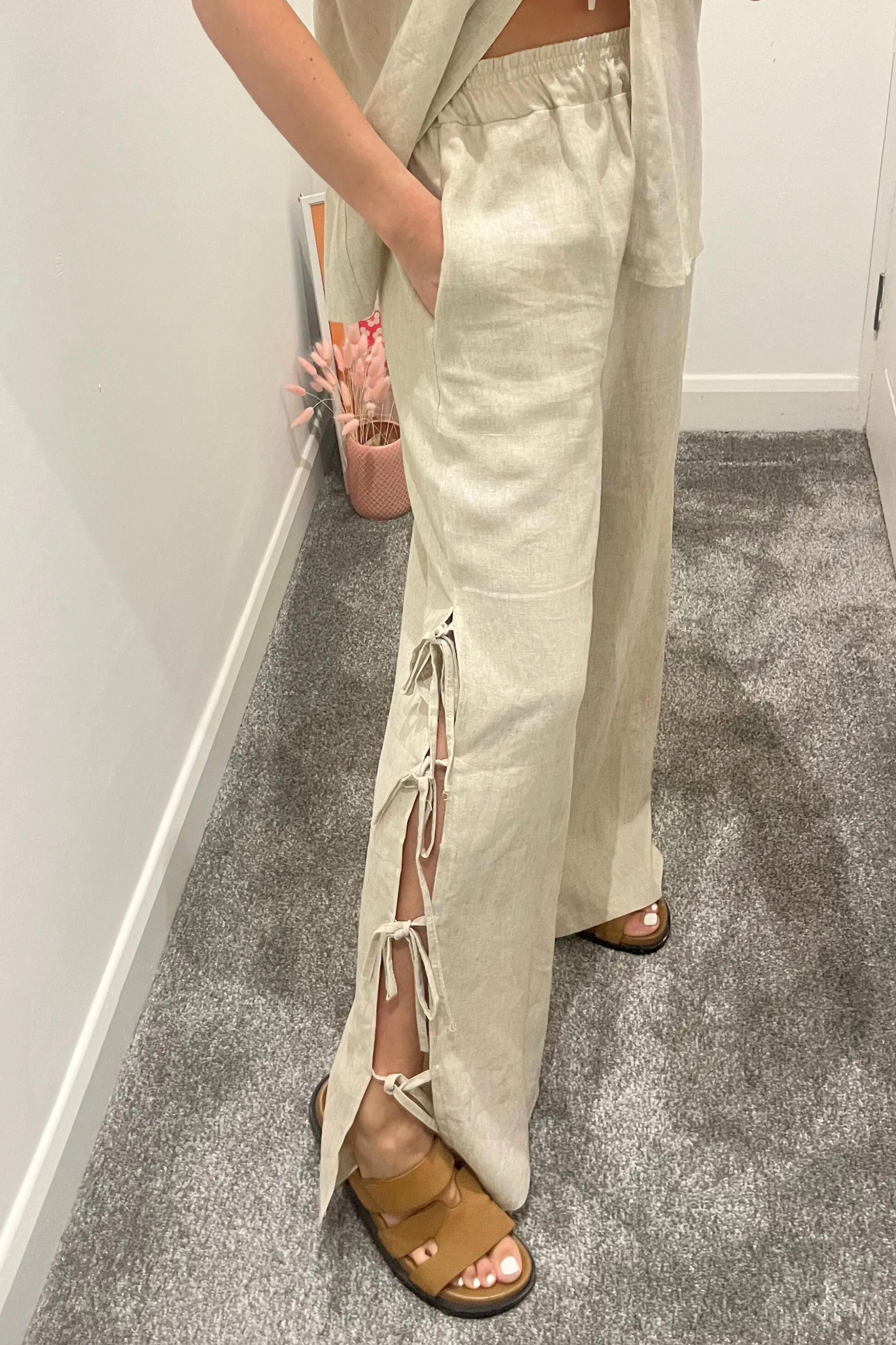 2 piece beige linen trousers