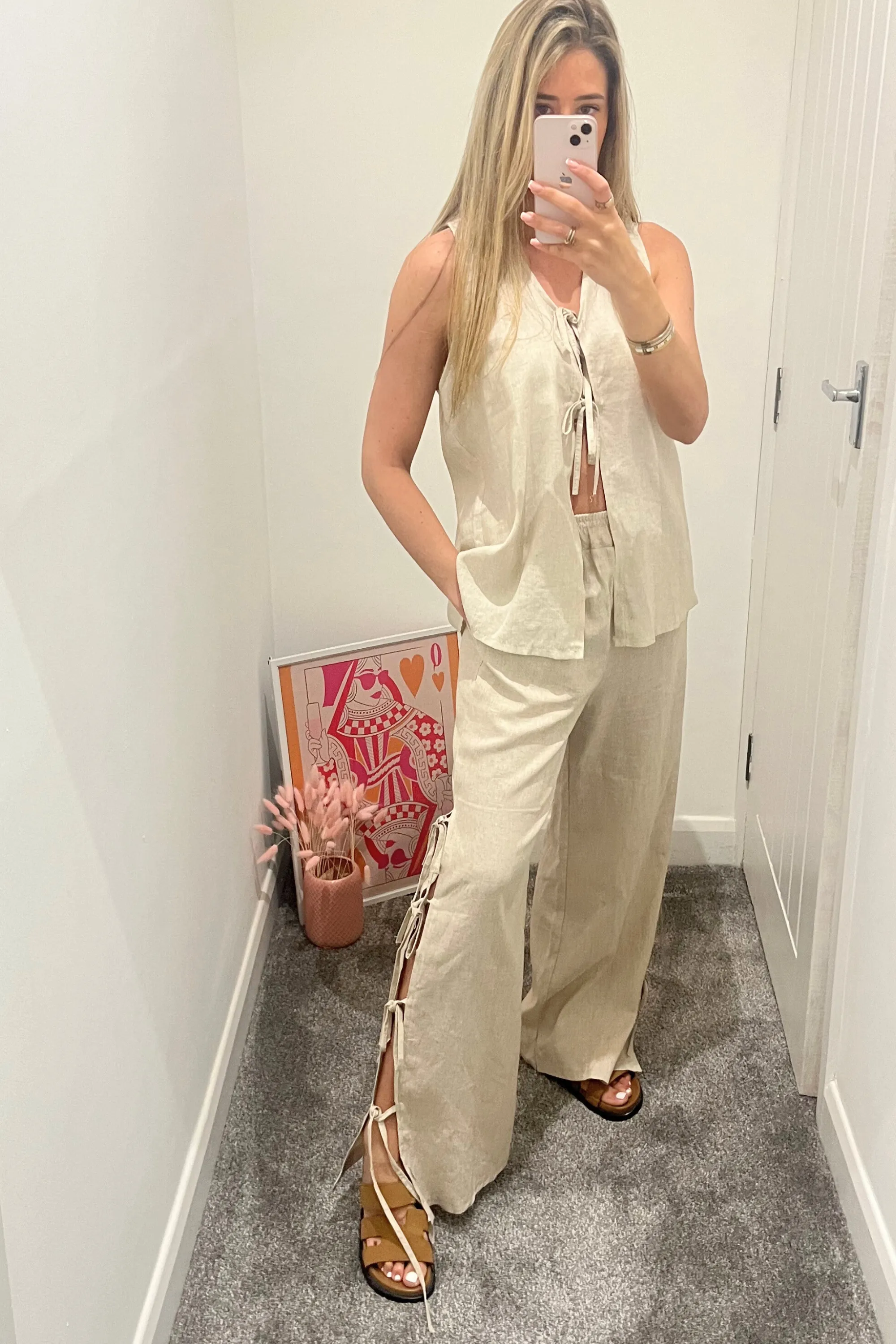 2 piece beige linen trousers