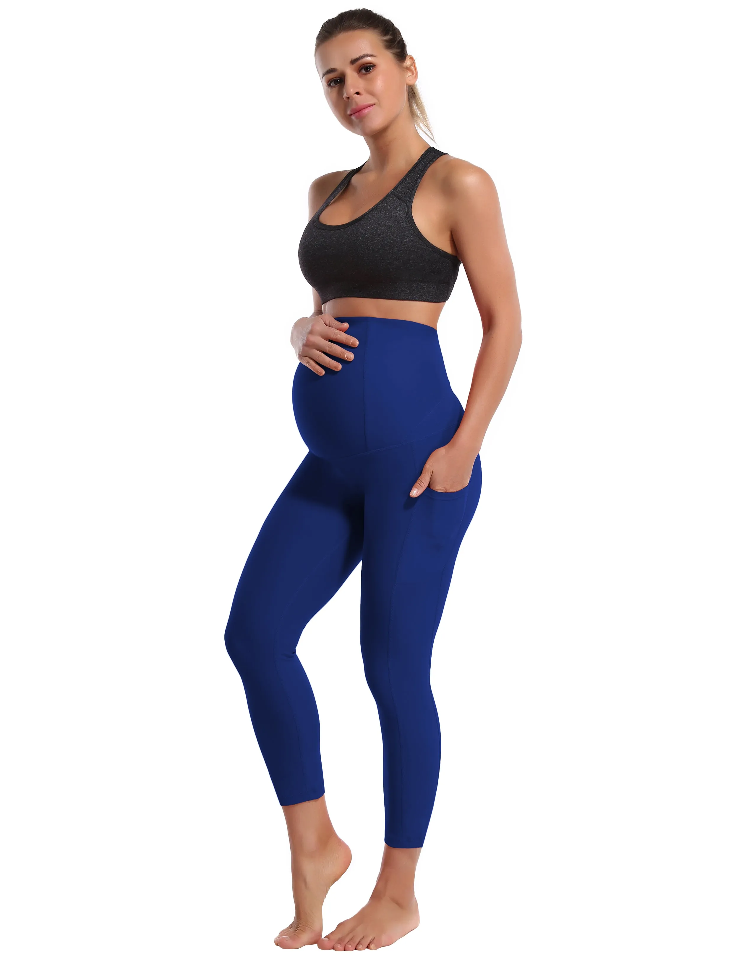 22" Side Pockets Maternity Yoga Pants navy