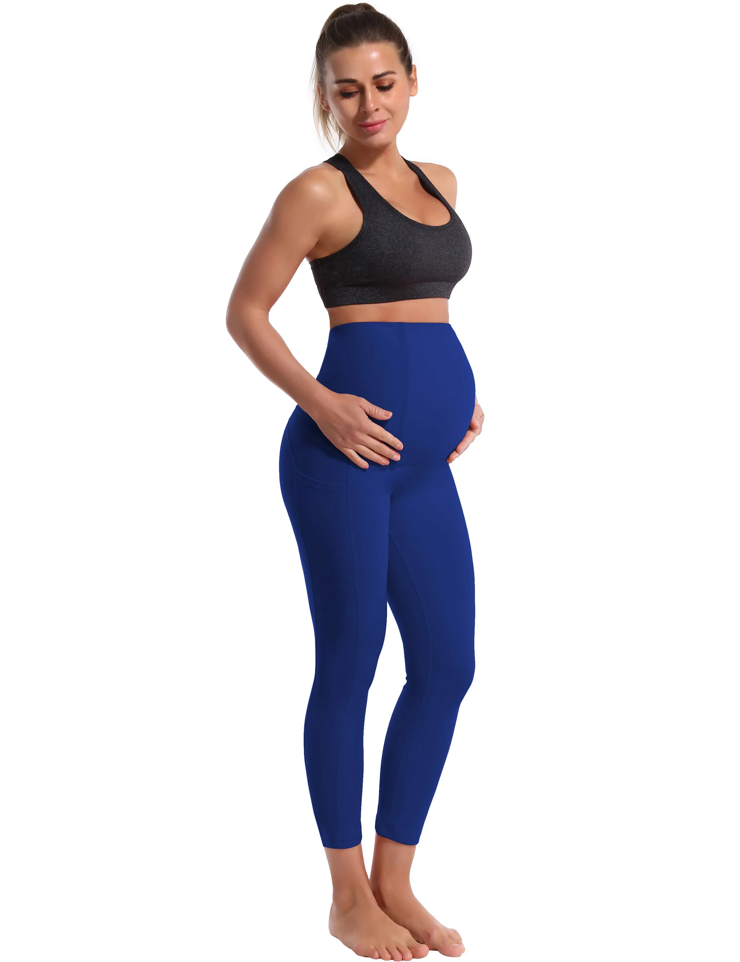 22" Side Pockets Maternity Yoga Pants navy