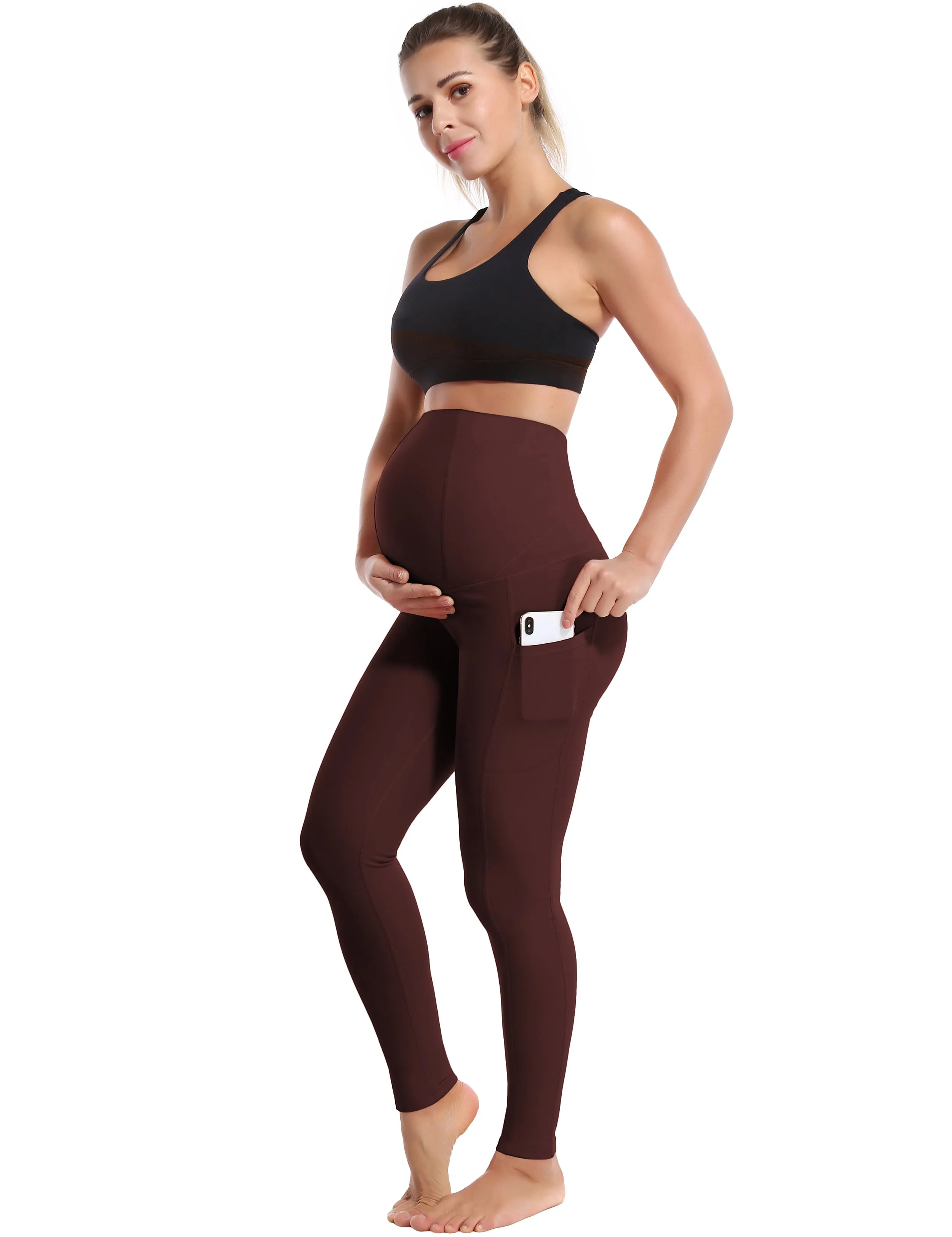 26" Side Pockets Maternity Yoga Pants mahoganymaroon