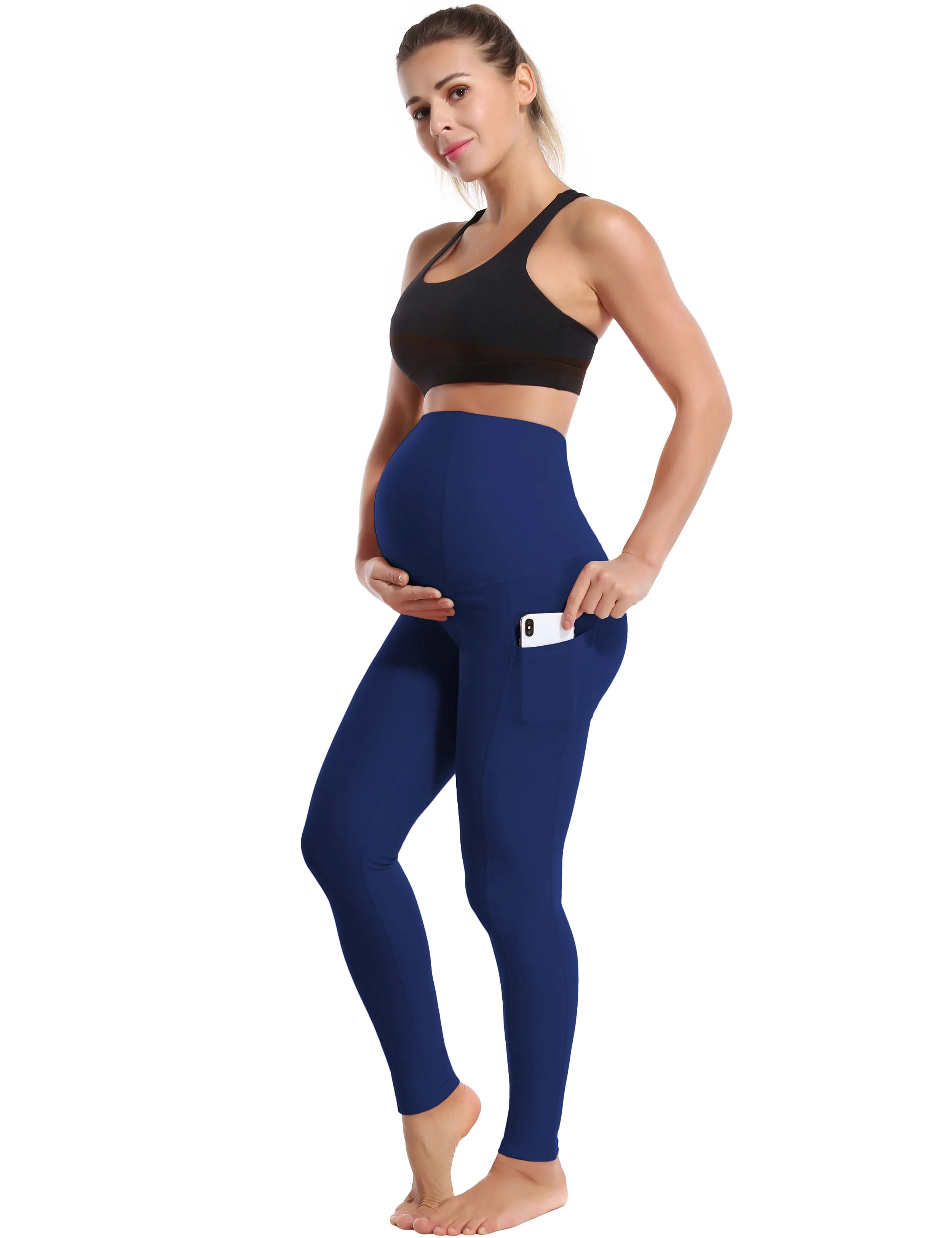 26" Side Pockets Maternity Yoga Pants navy