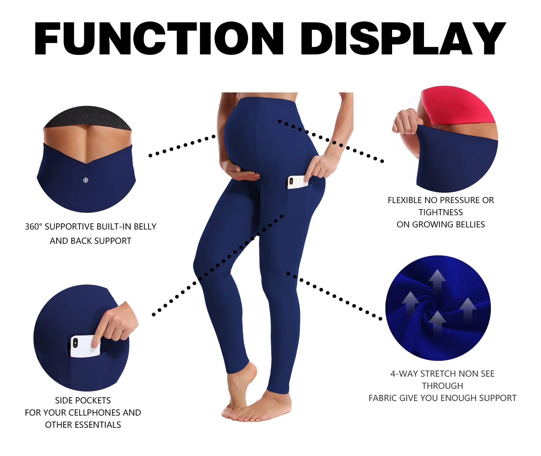 26" Side Pockets Maternity Yoga Pants navy