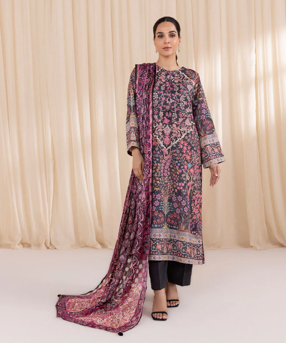 3 Piece - Printed Silk Suit