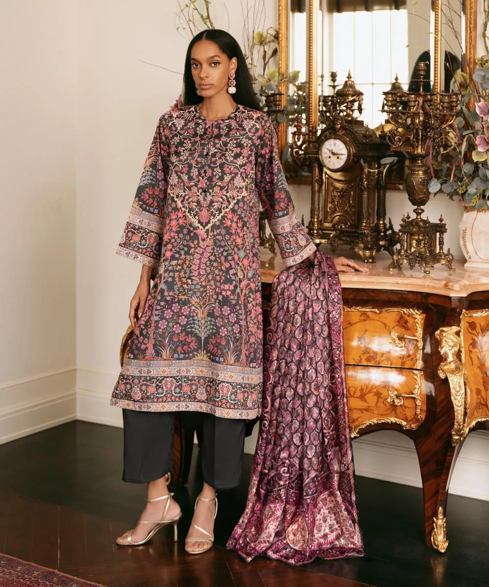 3 Piece - Printed Silk Suit