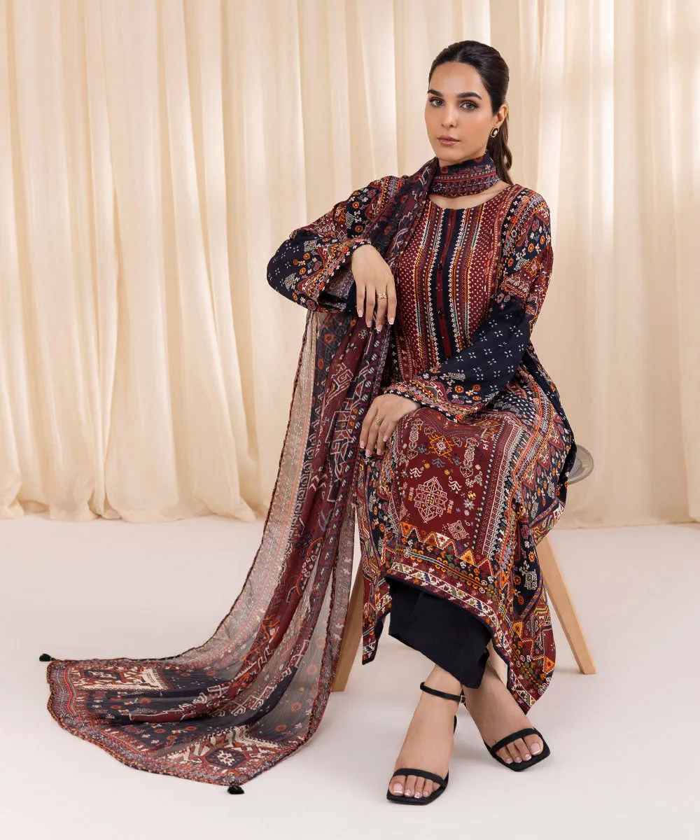 3 Piece - Printed Silk Suit