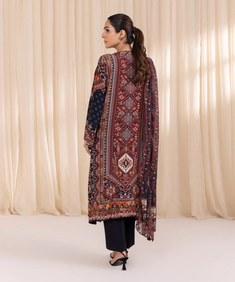 3 Piece - Printed Silk Suit