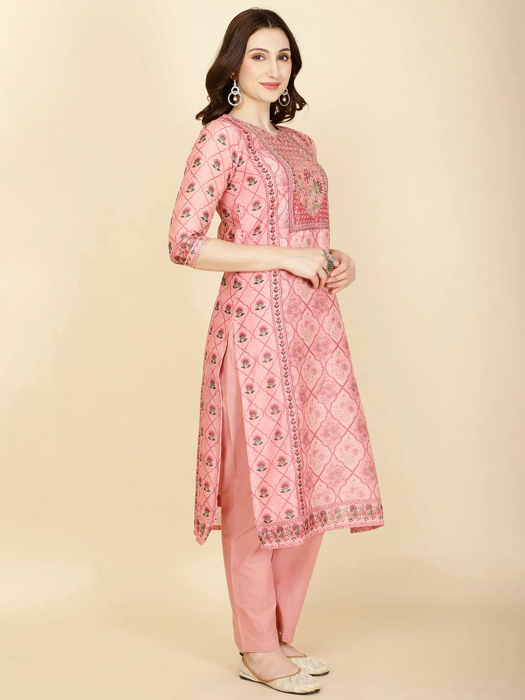 Abstract Printed Chanderi Kurta With Pants