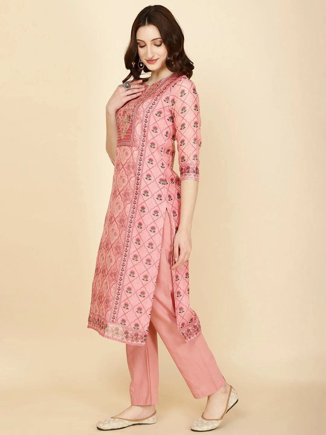 Abstract Printed Chanderi Kurta With Pants