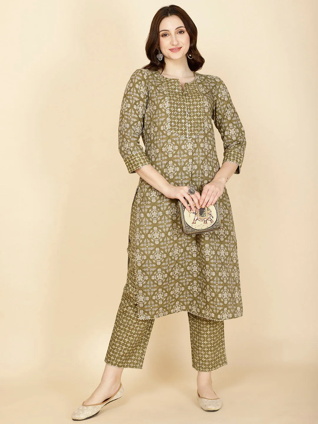 Abstract Printed Cotton Kurta With Pants