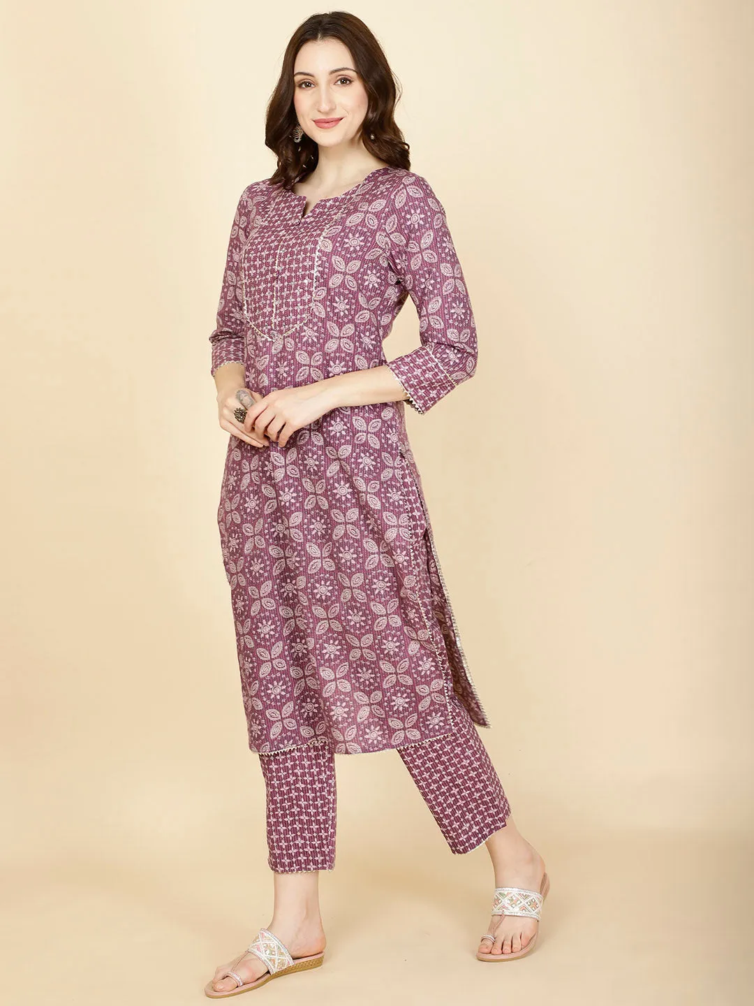 Abstract Printed Cotton Kurta With Pants