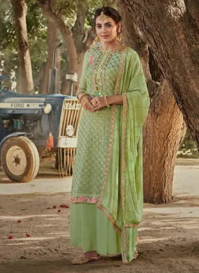 Admirable Pastel Green Color Georgette Base Palazzo Salwar Suit