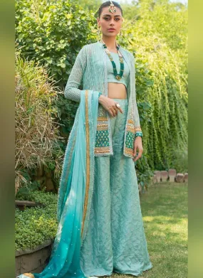 Stunning Sky Blue Georgette Jacket-Style Palazzo Suit