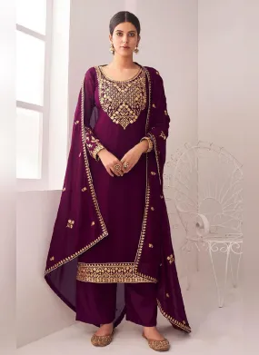 Admirable Wine Color Georgette Base Palazzo Salwar Suit