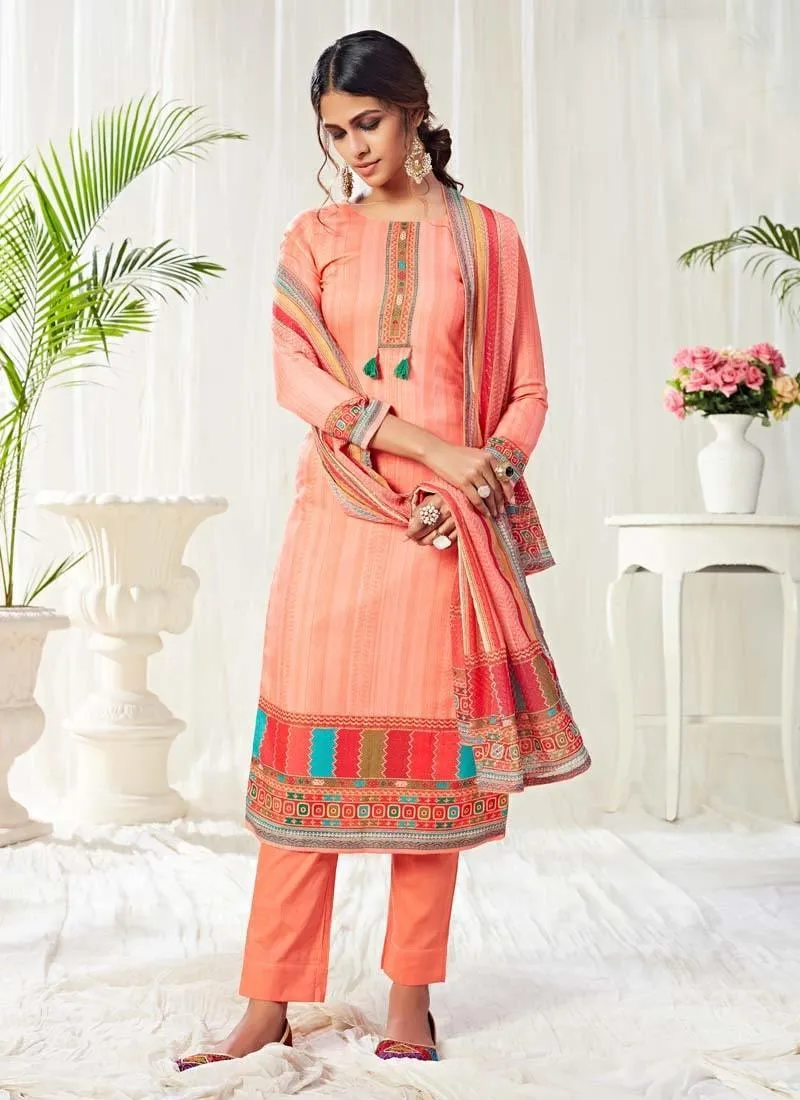 Adorable Peach Color Salwar Kameez With Pant Style Suit