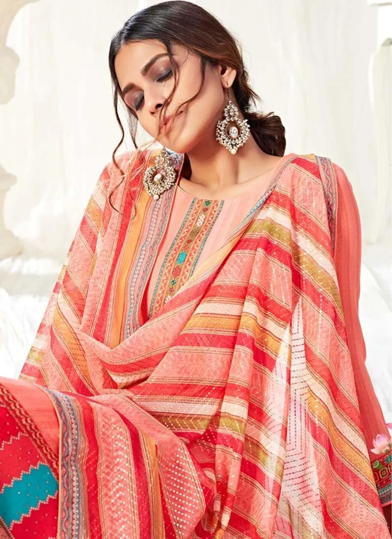 Adorable Peach Color Salwar Kameez With Pant Style Suit