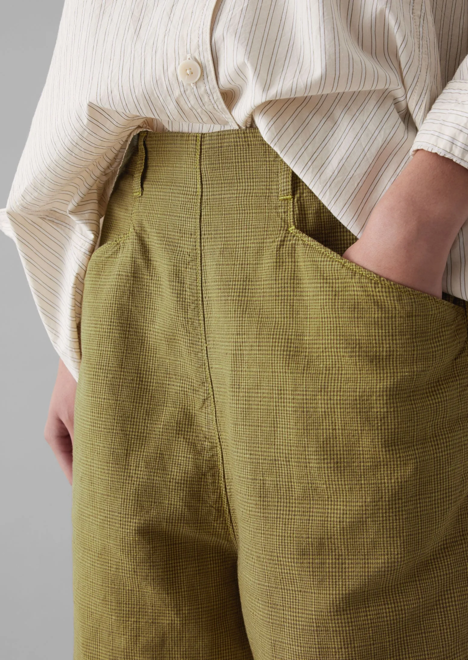 Alix Cotton Check Pants | Golden Olive