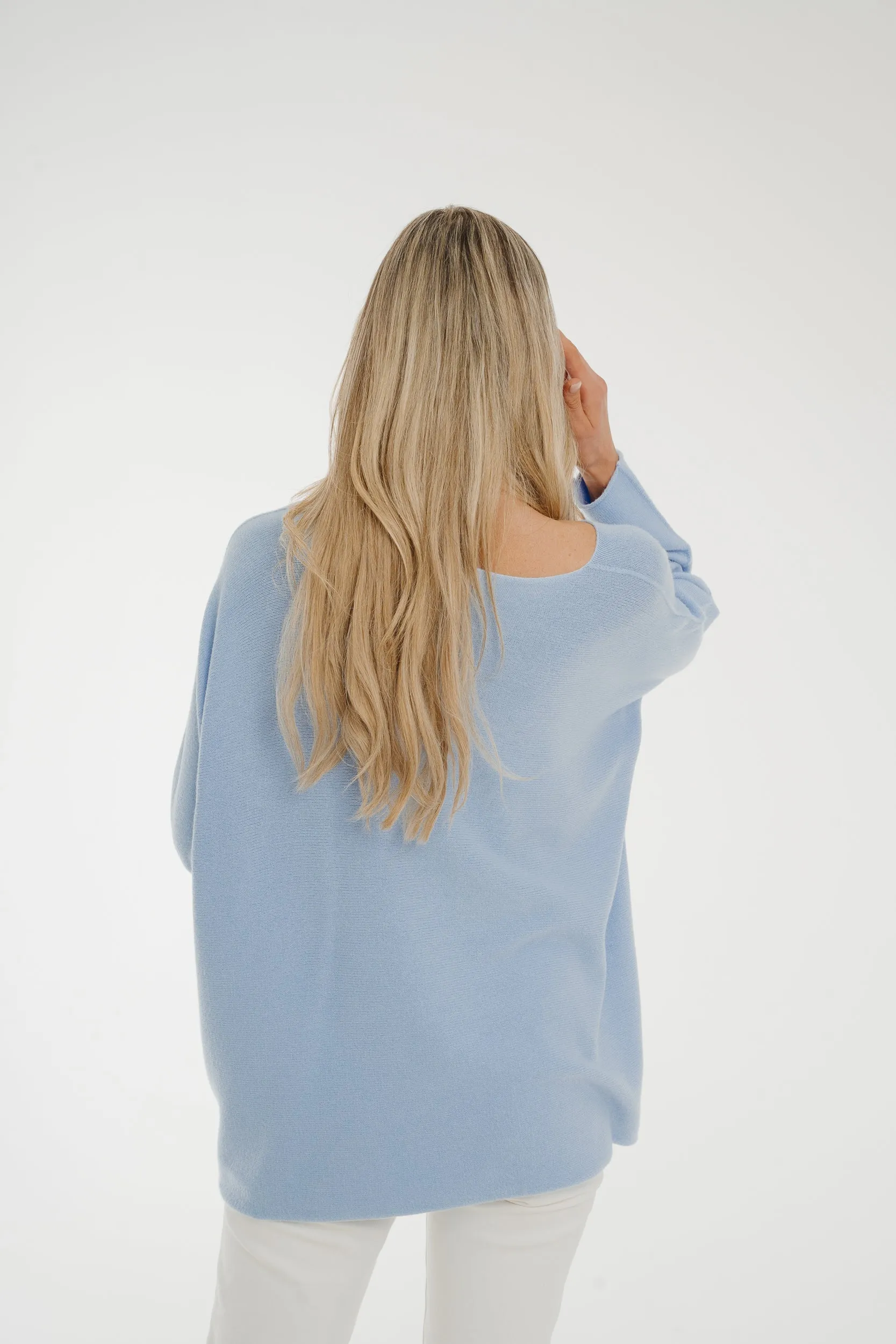 Amber V-Neck Jumper In Light Blue