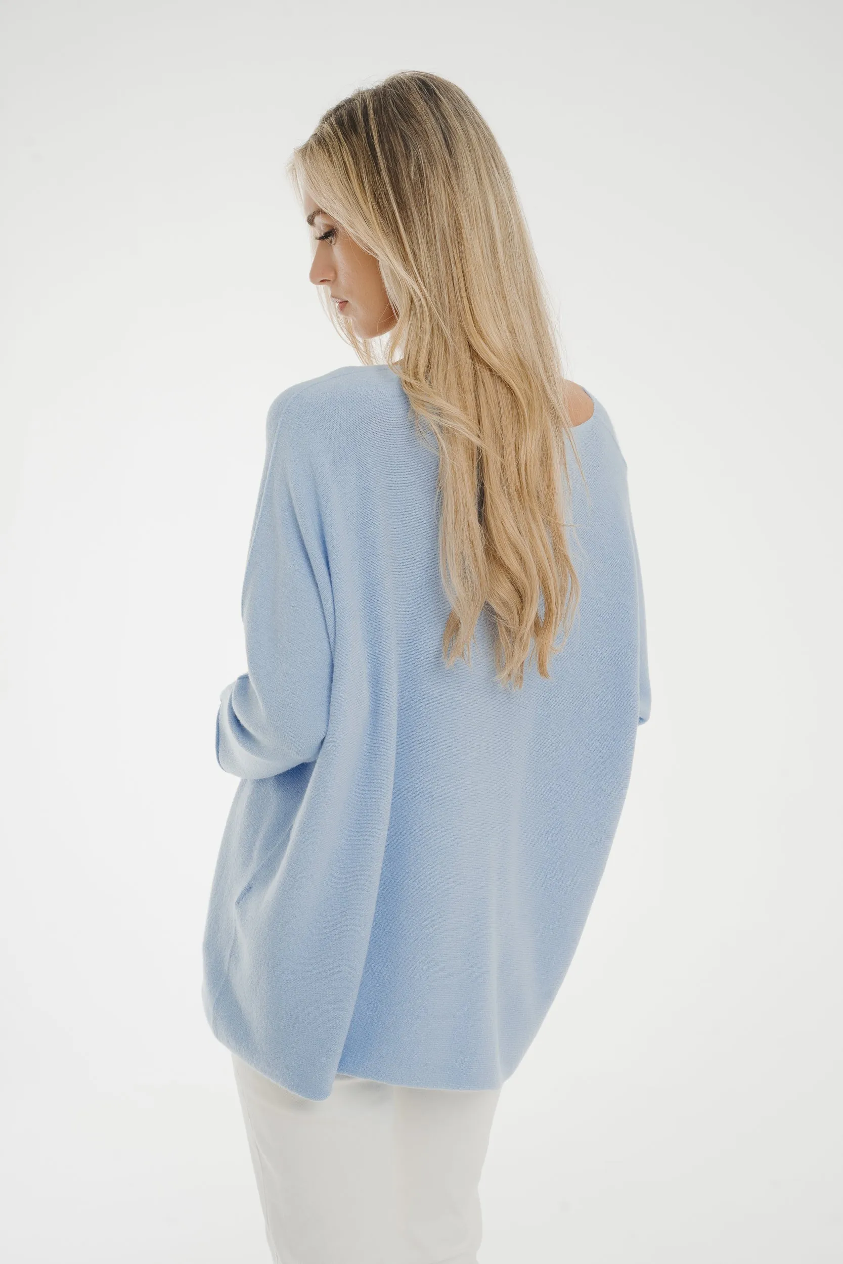 Amber V-Neck Jumper In Light Blue