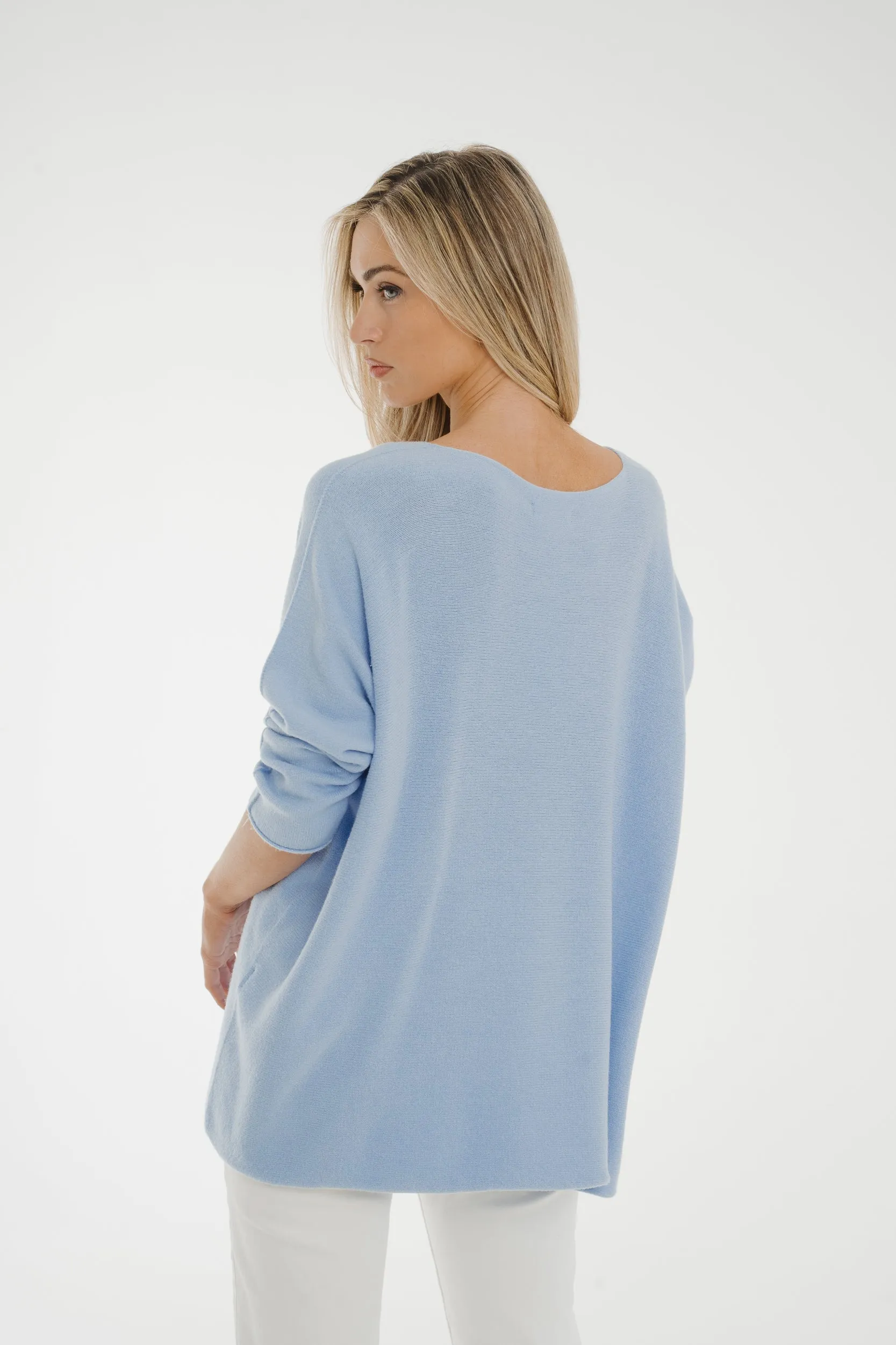 Amber V-Neck Jumper In Light Blue