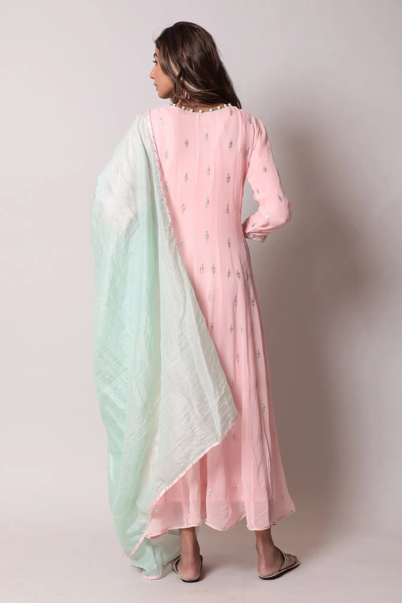 Anarkali Georgette Pittan Suit with Handloom Dupatta