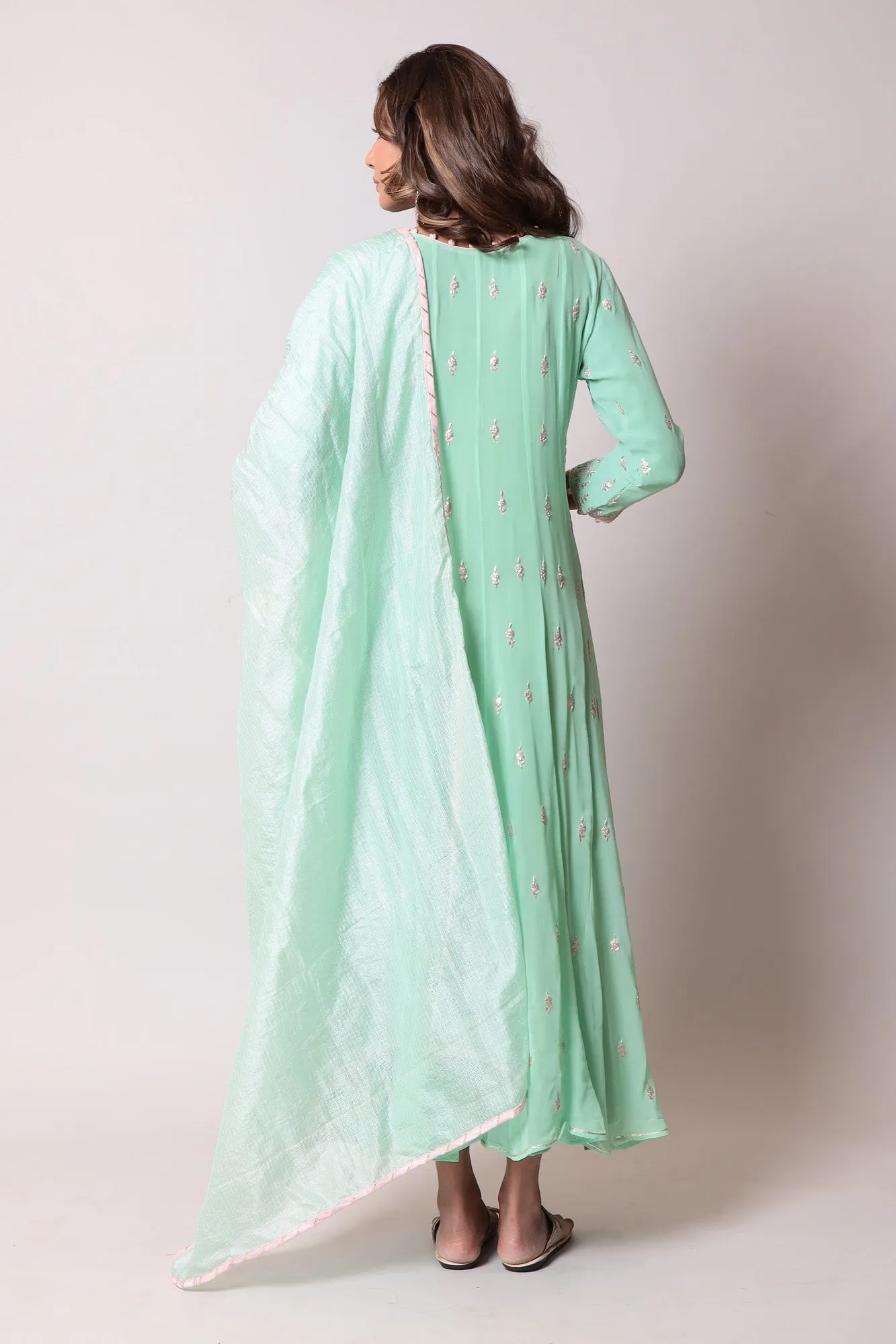 Anarkali Georgette Pittan Suit with Handloom Dupatta