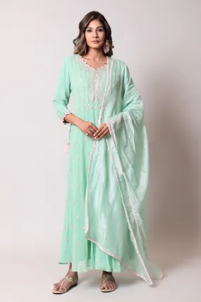 Anarkali Georgette Pittan Suit with Handloom Dupatta