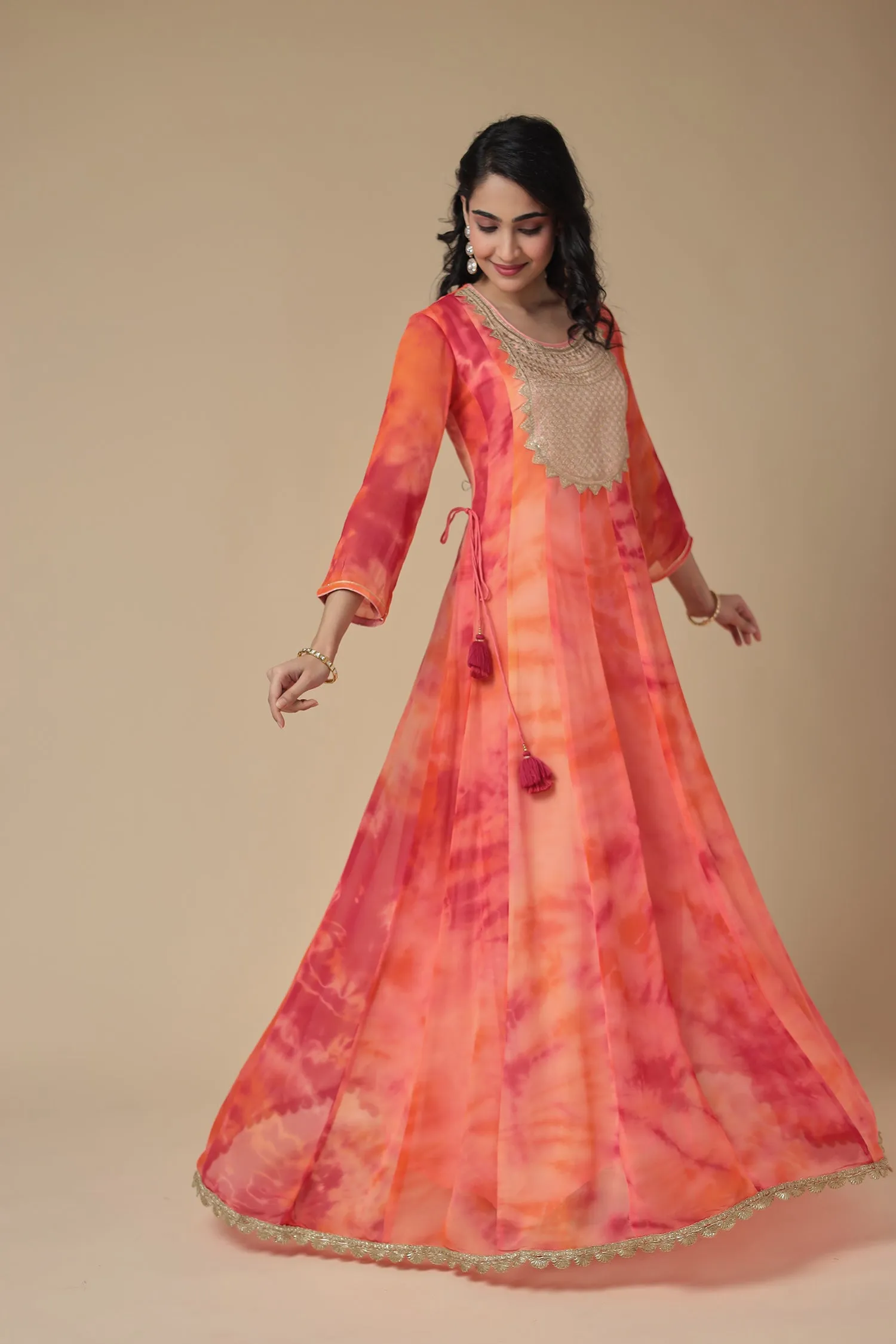 Anarkali Tie & Dye Georgette Suit Embroidered with Dori work