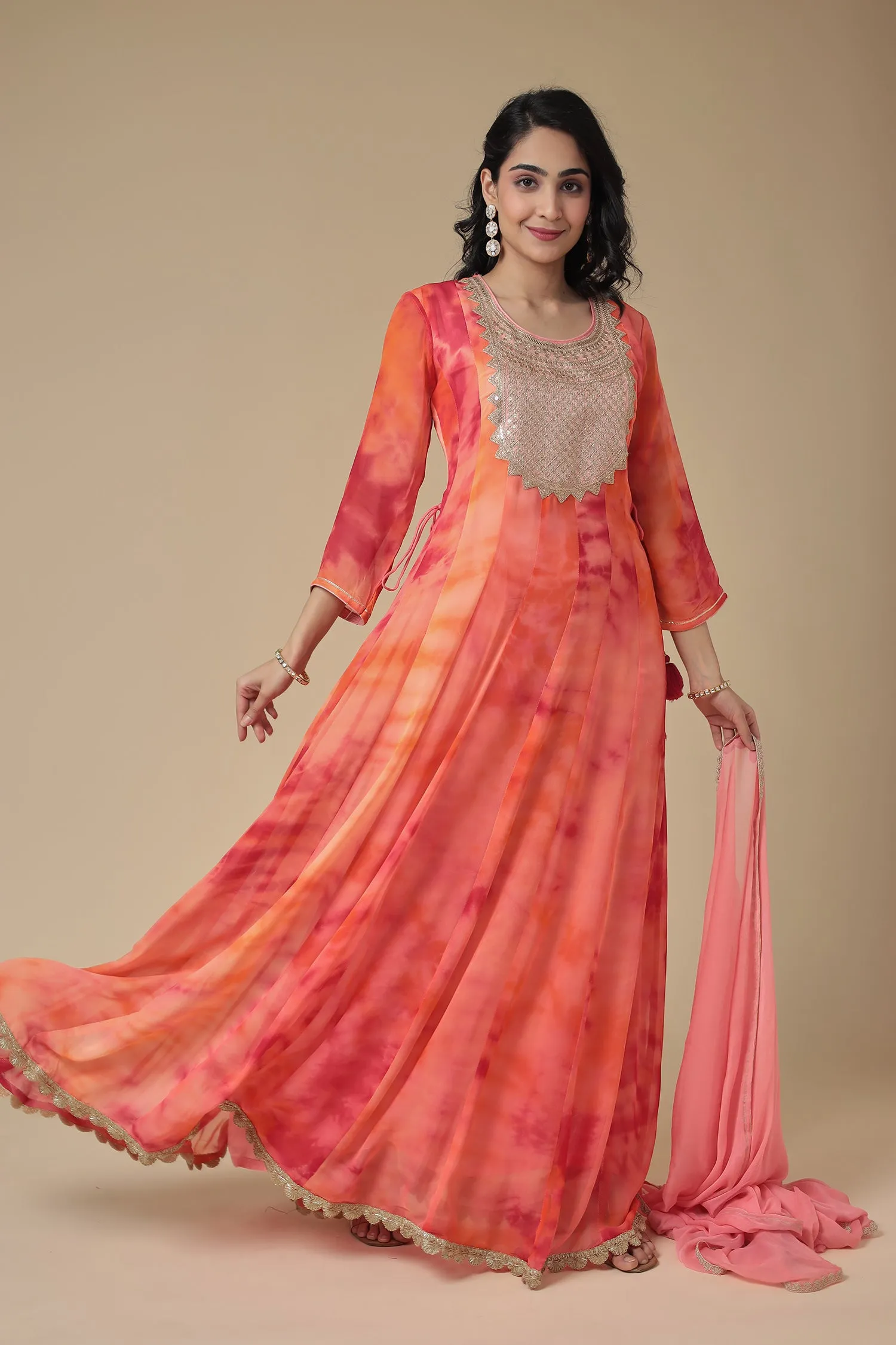 Anarkali Tie & Dye Georgette Suit Embroidered with Dori work