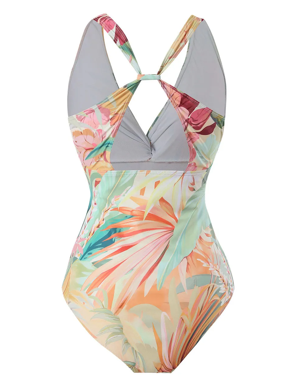 Apricot Floral Print Flower Strap One Piece With Bathing Suit Wrap Skirt