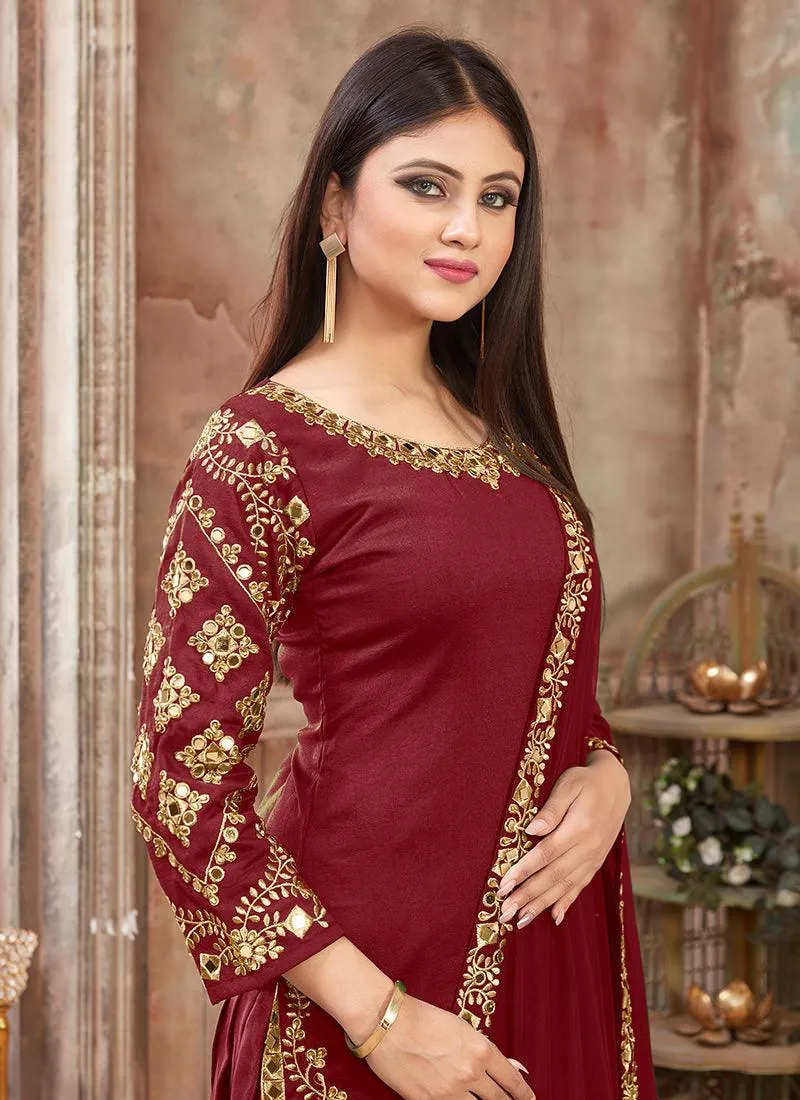 Art Silk Embroidered Maroon Punjabi Salwar Suit