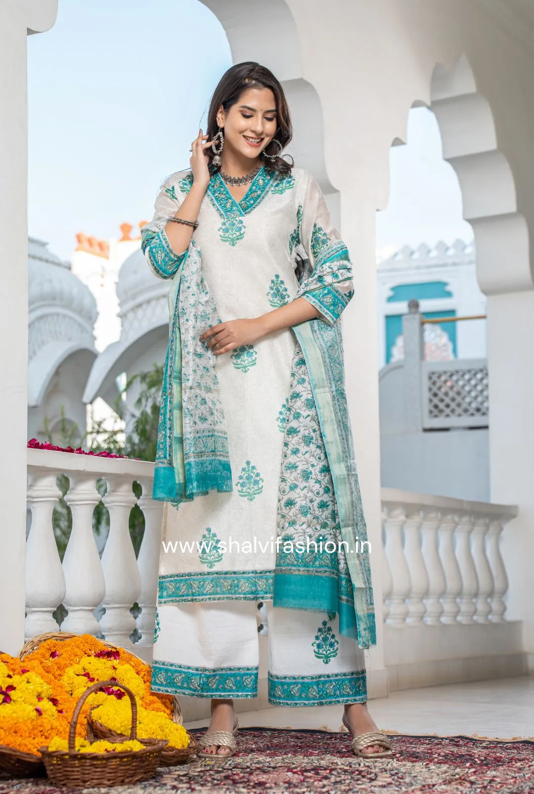 Bahar Collection : Buta Print Chanderi Silk Suit Set (CSS108)