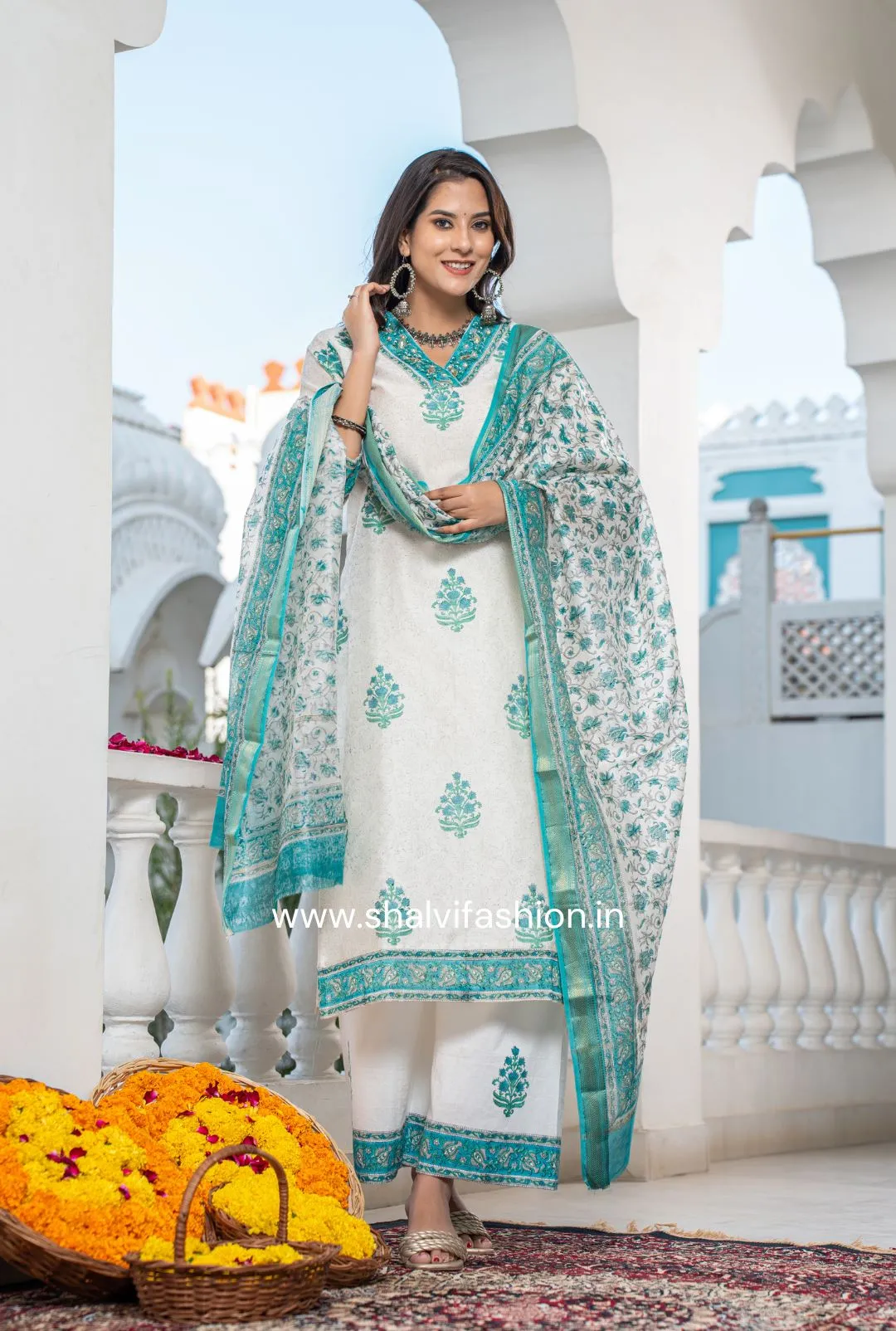 Bahar Collection : Buta Print Chanderi Silk Suit Set (CSS108)