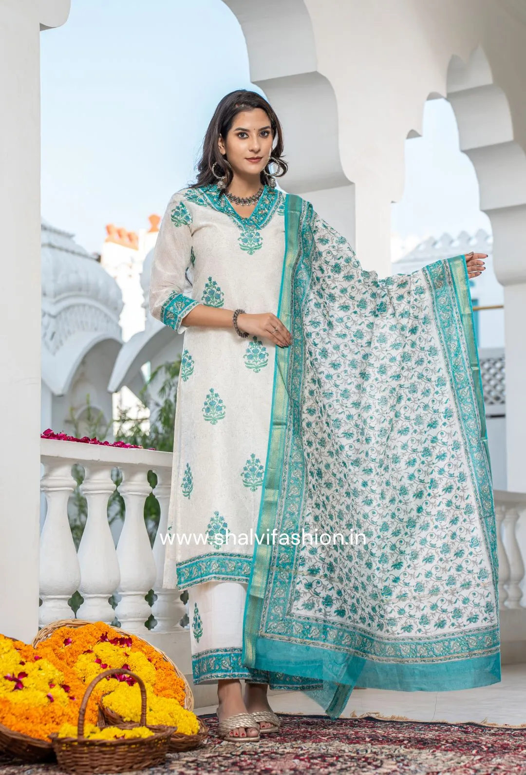 Bahar Collection : Buta Print Chanderi Silk Suit Set (CSS108)