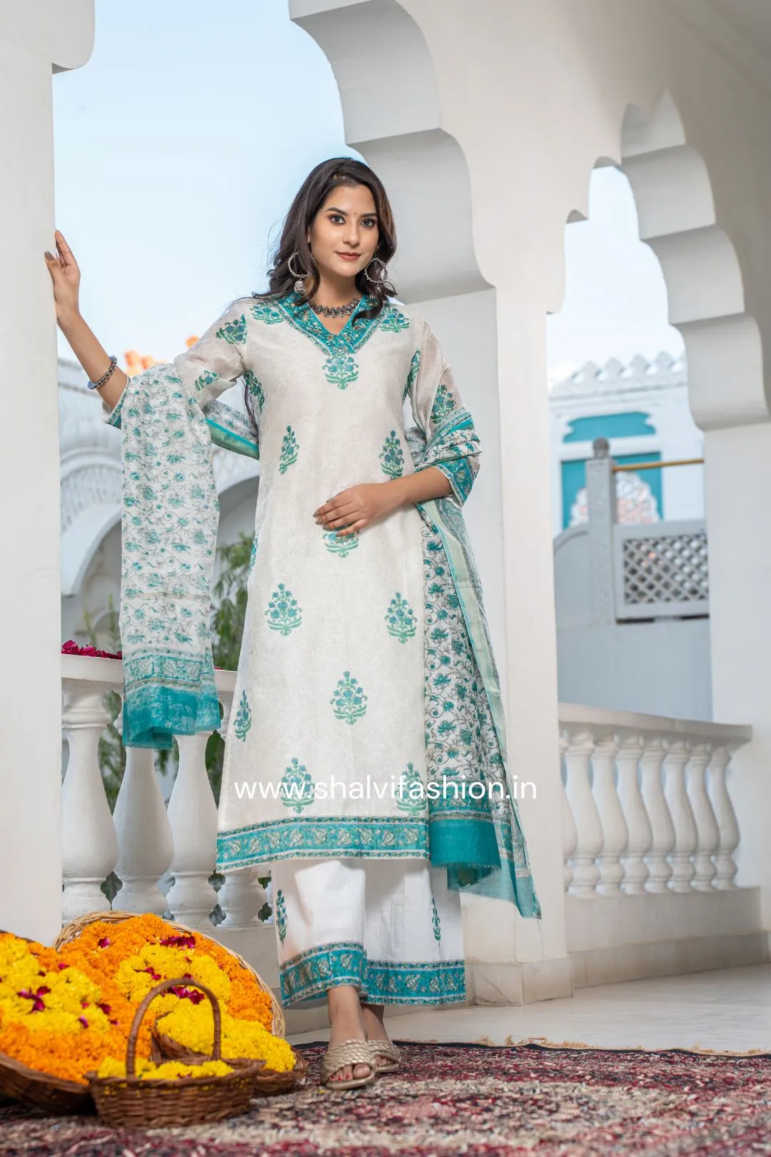 Bahar Collection : Buta Print Chanderi Silk Suit Set (CSS108)