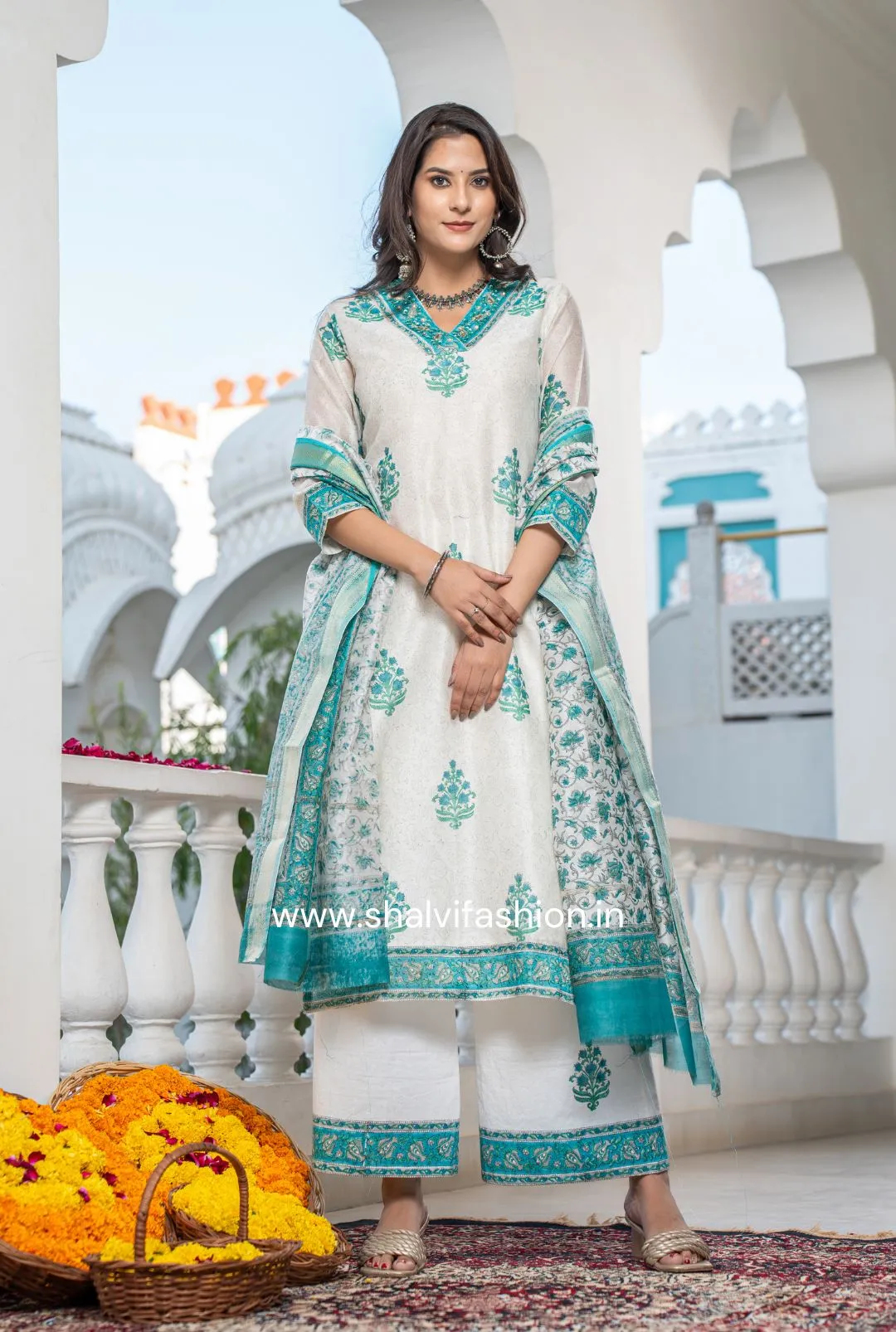 Bahar Collection : Buta Print Chanderi Silk Suit Set (CSS108)