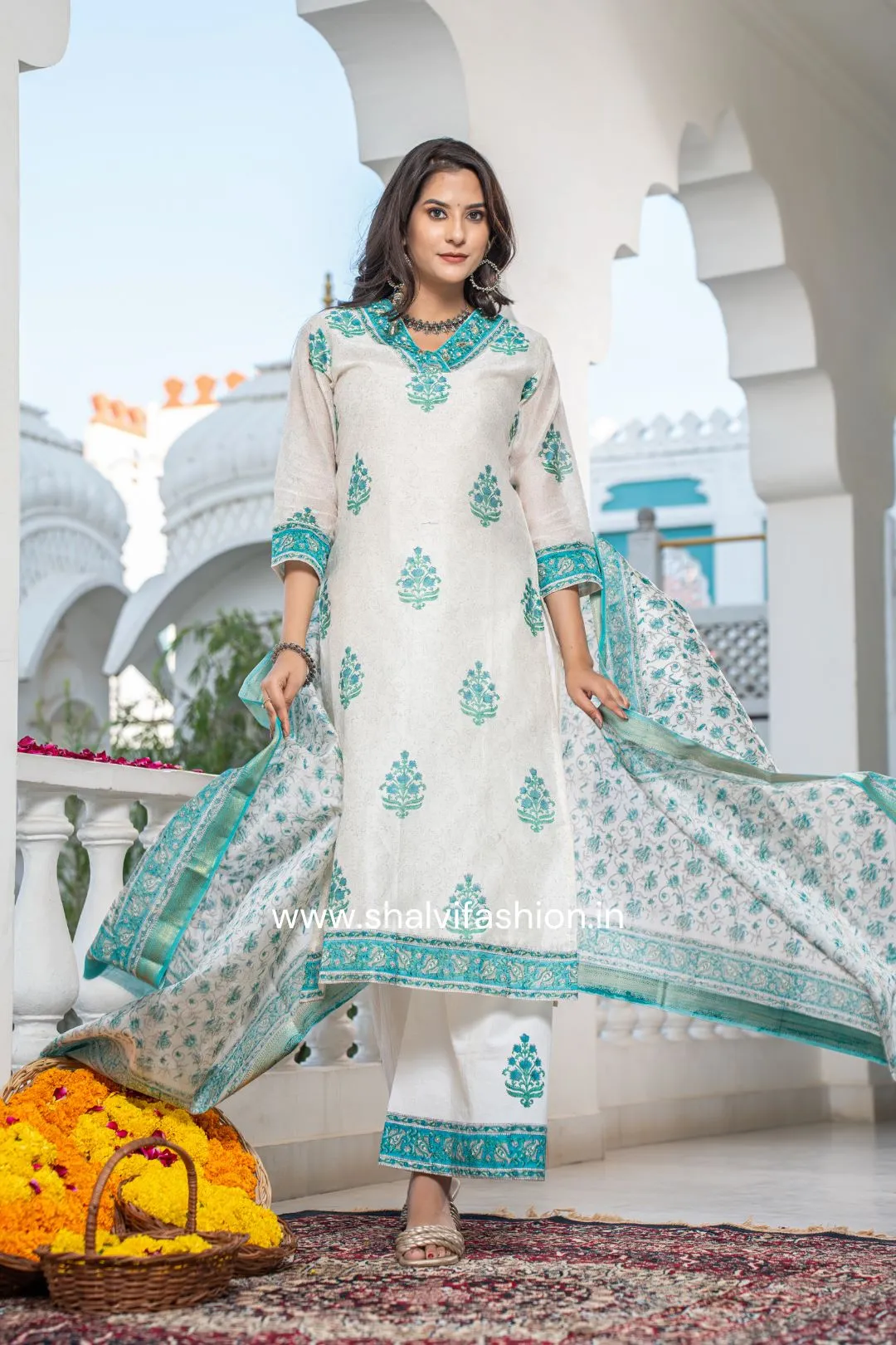 Bahar Collection : Buta Print Chanderi Silk Suit Set (CSS108)