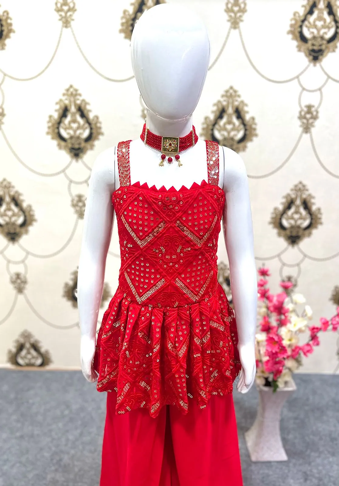 Beautiful Embroidery Party wear Kids Top Sharara dress