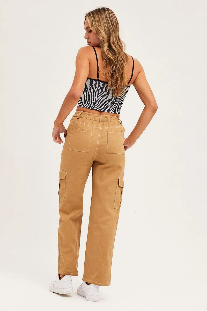 Beige Cargo Pants Out Pocket