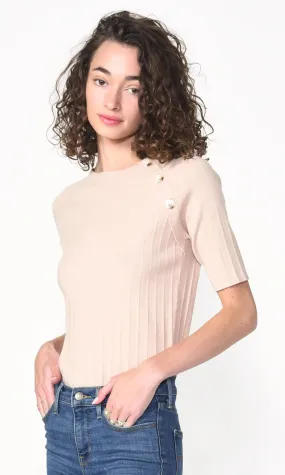 Beige Ellis Sweater Knit Button Top