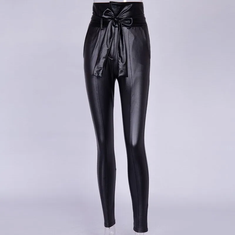 Belt Pencil Faux Leather Pants