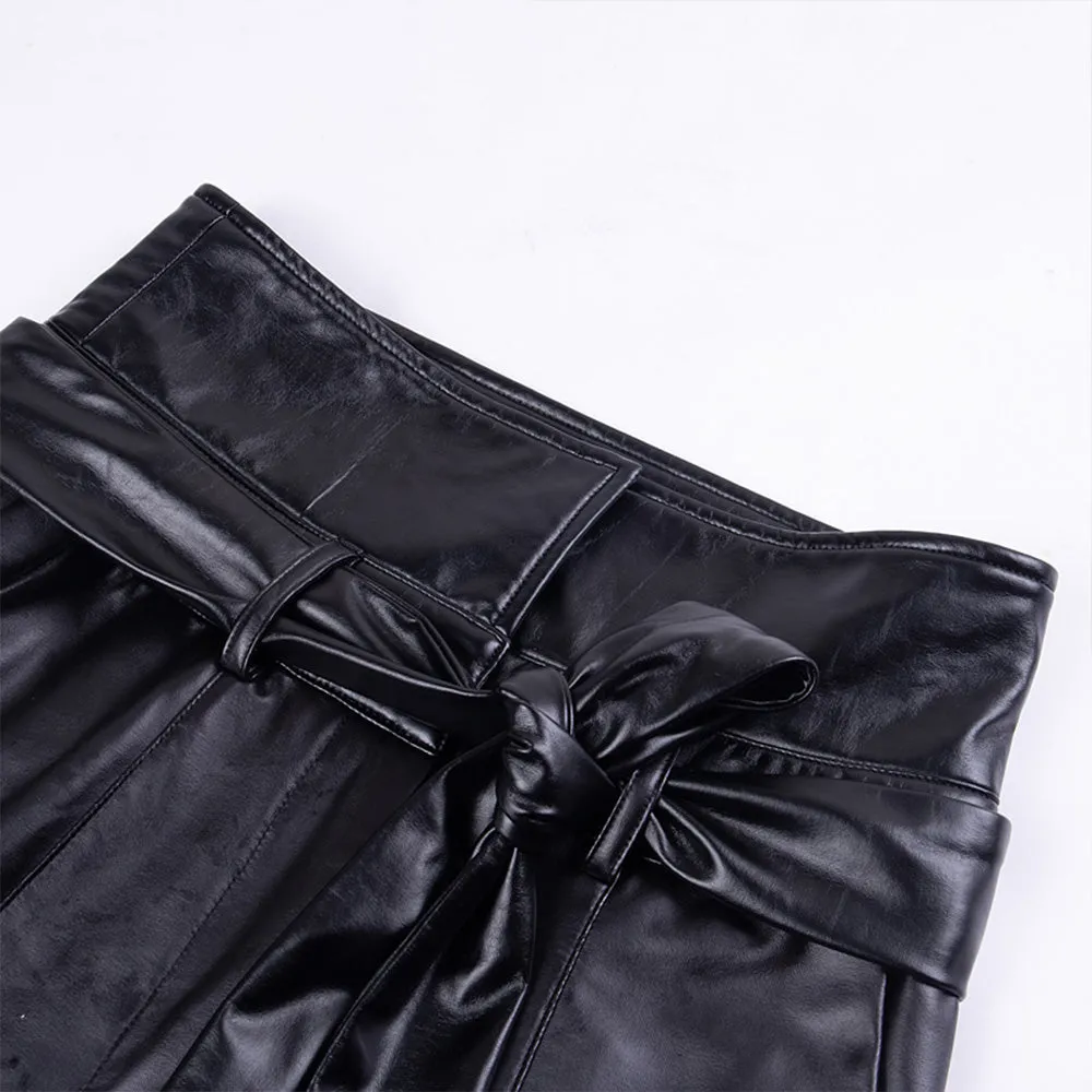 Belt Pencil Faux Leather Pants