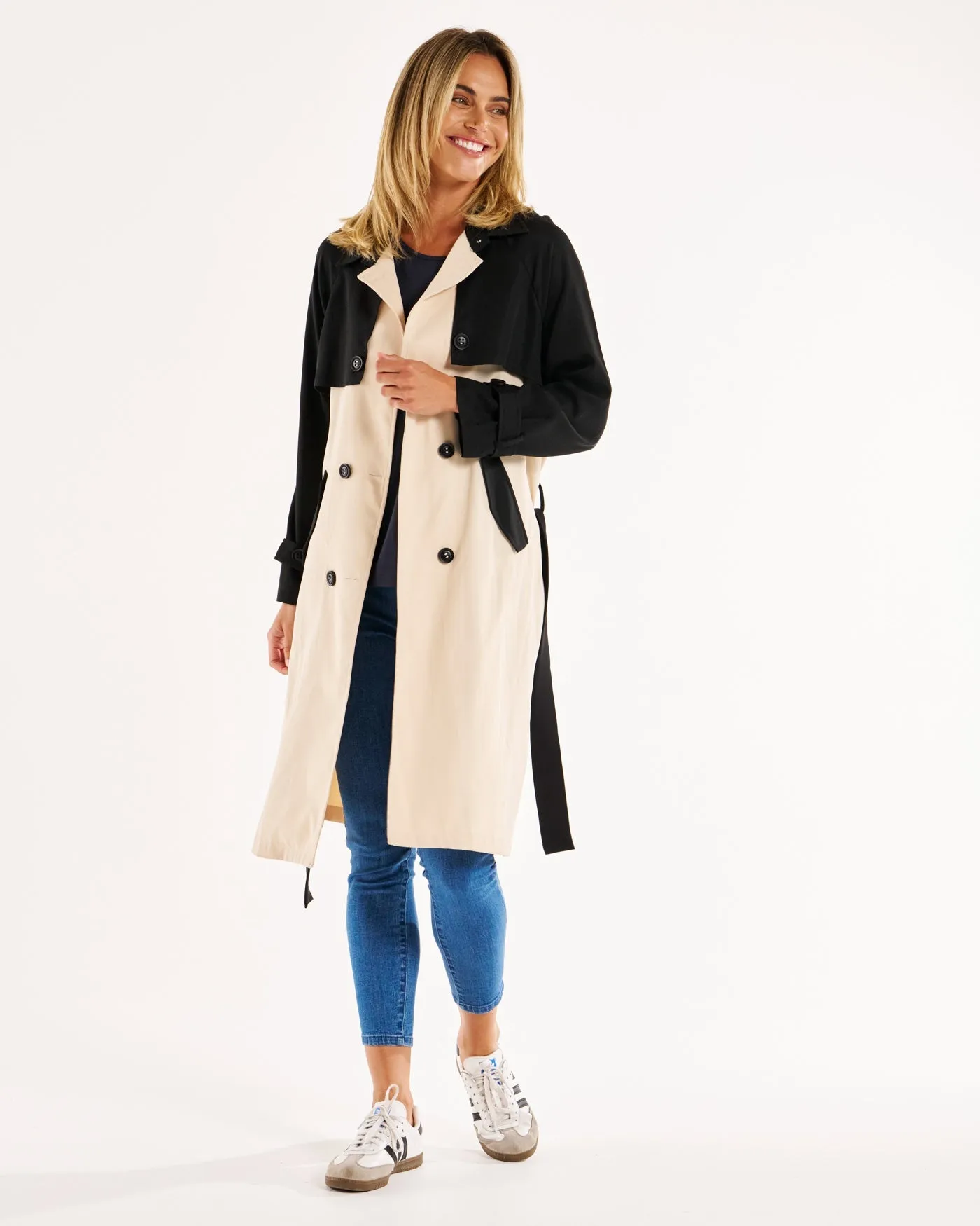 Betty Basics Splice Trench Coat - Black/Ivory