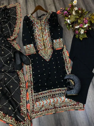 Black Designer Partywear Georgette Heavy Sequins Work Salwar Suit Set